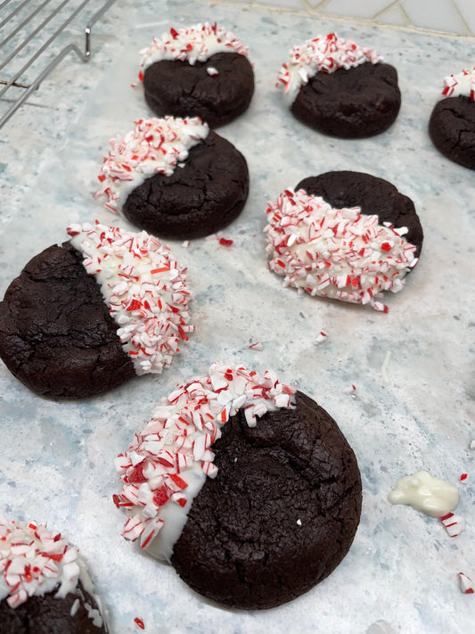 Chocolate peppermint dipped cookie